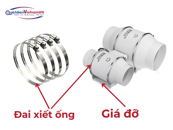 Chân đế và đai xiết ống của quạt hút nối ống HDP-150