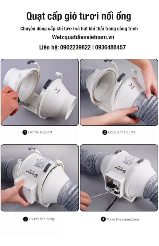 quạt hút nối ống cấp khí tươi lăp đặt quạt hút nối ống gió