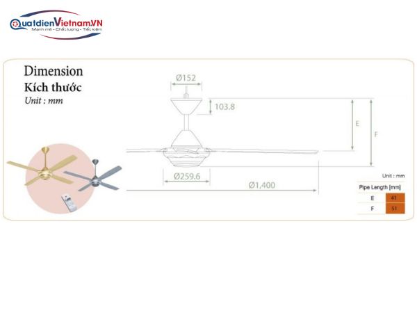 quạt trần KDK M56XR Nhật Bản