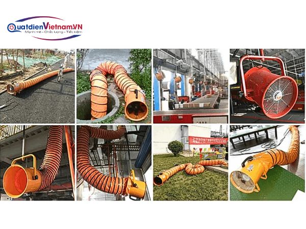 Quạt hút xách tay deton dvt-50 được kết hợp với các ống gió để cung cấp không khí trong tầng hầm.