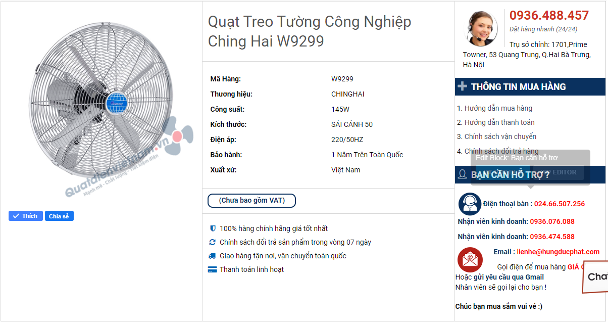 Sản phẩm quạt treo tường Chinghai bán chạy nhất hiện nay quat treo tuong chinghai