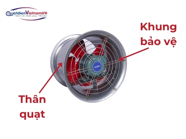 Thân quạt thép sơn tĩnh điện, khung bảo vệ với cửa chớp thông minh