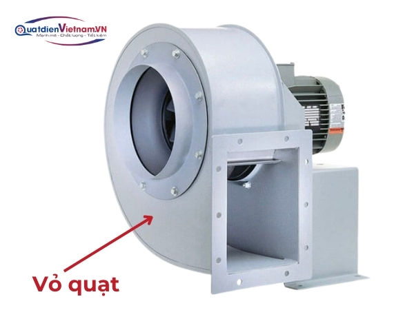 Vỏ quạt thép sơn tĩnh điện hoặc inox 304, thiết kế aerodynamic, giảm tổn thất áp suất