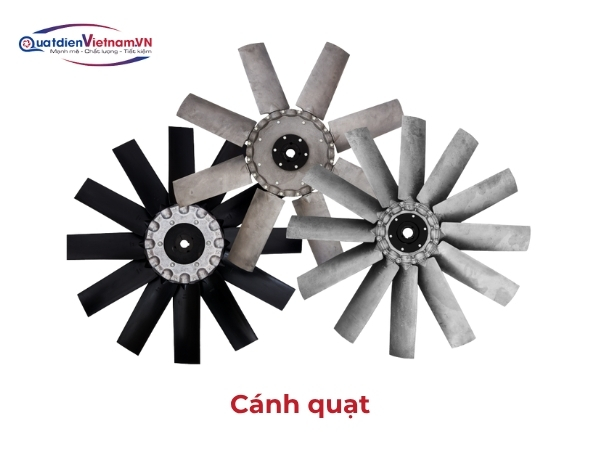 Cánh quạt thép CT3 hoặc inox, thiết kế khí động học tối ưu