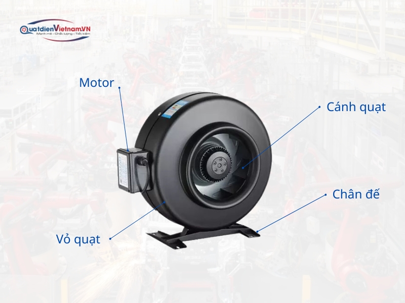 cấu tạo quạt hút nối ống và động cơ dây đồng