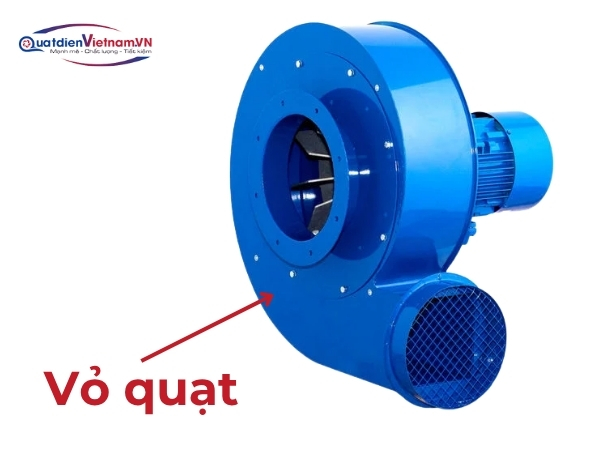 Vỏ quạt thép SS400 hoặc inox, sơn tĩnh điện chống ăn mòn, tối ưu hóa dòng khí