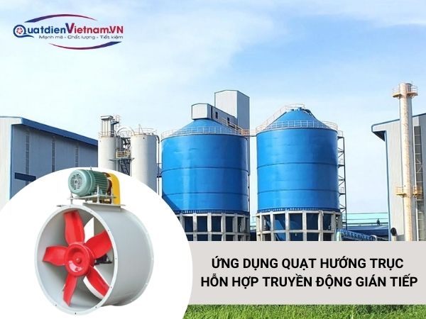 Quạt hướng trục hỗn hợp truyền động gián tiếp được sử dụng phổ biến nhà máy, nhà xưởng