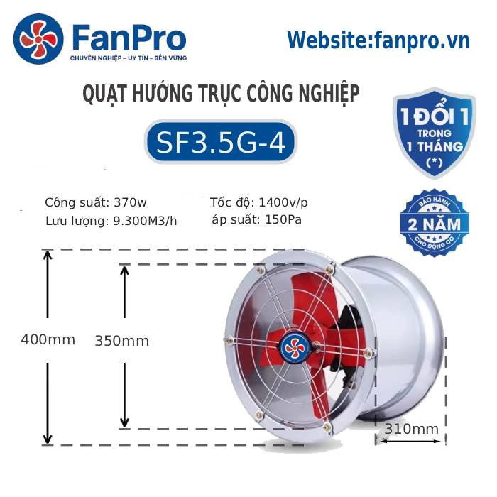 kich thuoc quat huong truc D350