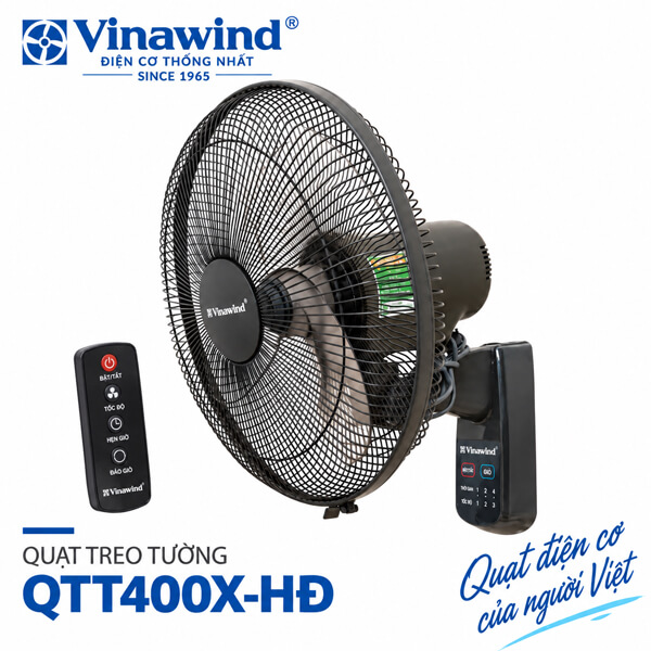Quạt treo tường Vinawind QTT400X-HĐ điều khiển từ xa